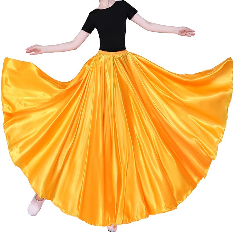Sancan Women Long Tulle Retro Maxi Shiny Skirt for Belly Dancing Dance Costume Cosplay Holiday Weekend Party Dinner (Yellow) - Image 1